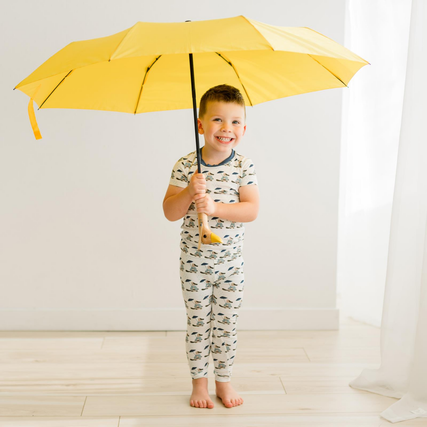 Print Short Sleeve Pajama Set in Natural Rainy Day Platypus