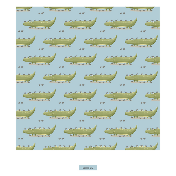Print Short Sleeve Pajama Set in Spring Sky Croc & Friends