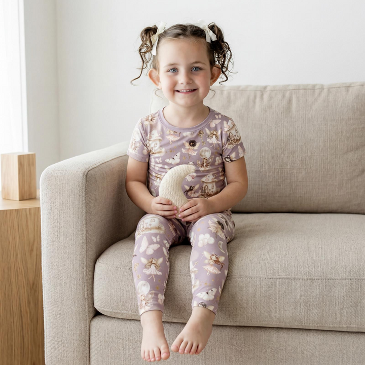 Print Short Sleeve Pajama Set in Sweet Pea Fairy Party