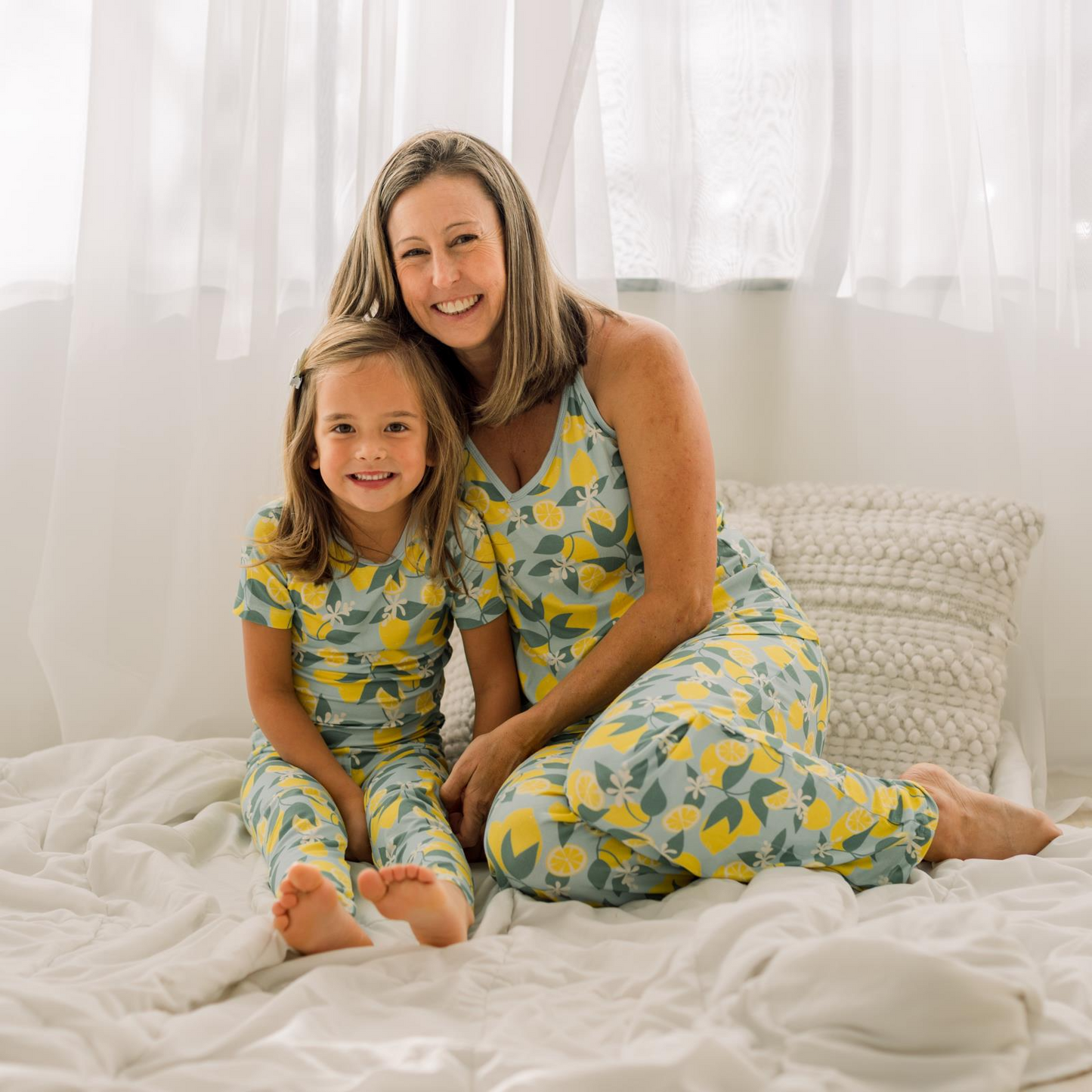 Print Short Sleeve Pajama Set in Spring Sky Lemonade