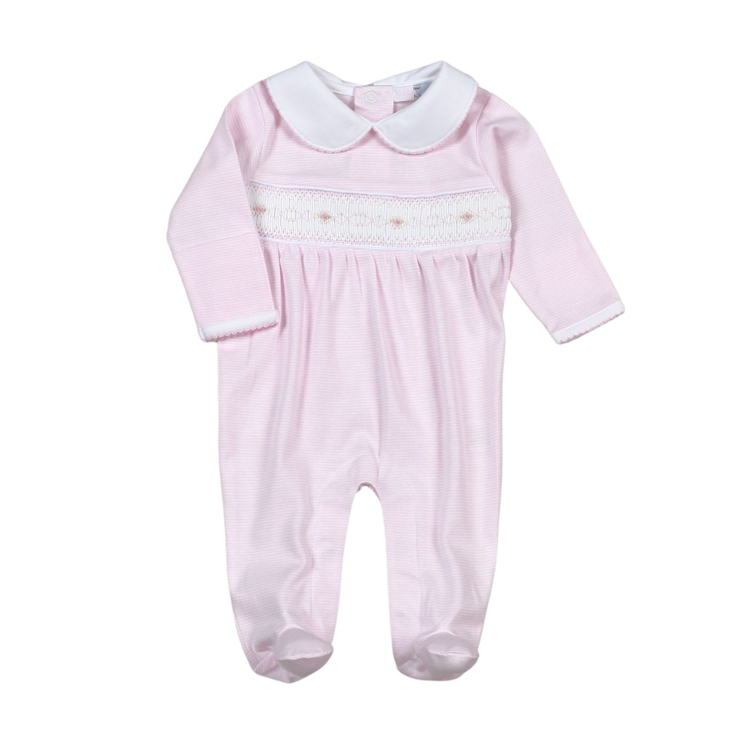 Sally Pink Stripes Hand Smocked Pima Footie
