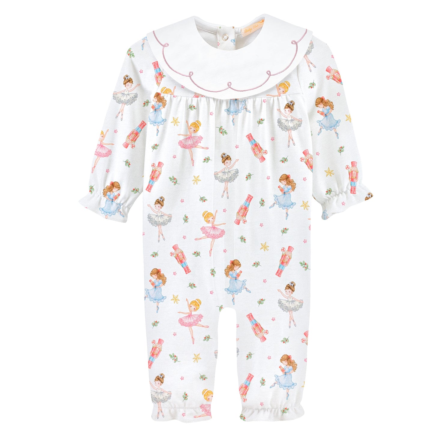 Pink Nutcracker Printed Playsuit with White Bib Collar
