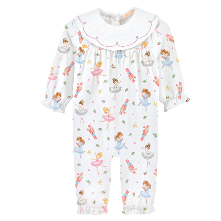 Pink Nutcracker Printed Playsuit with White Bib Collar