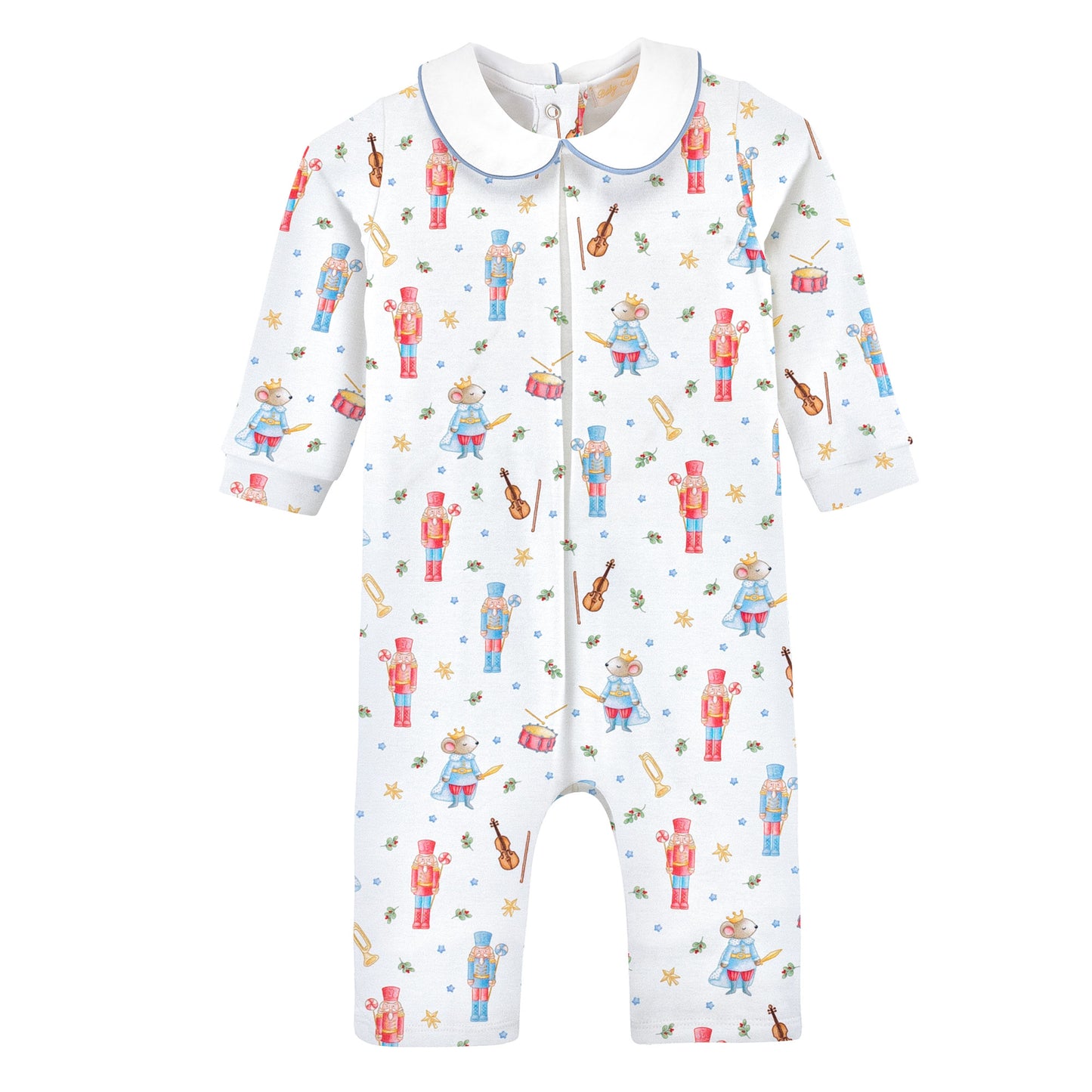 Blue Nutcracker Printed Playsuit with Round Collar
