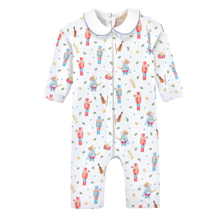 Blue Nutcracker Printed Playsuit with Round Collar