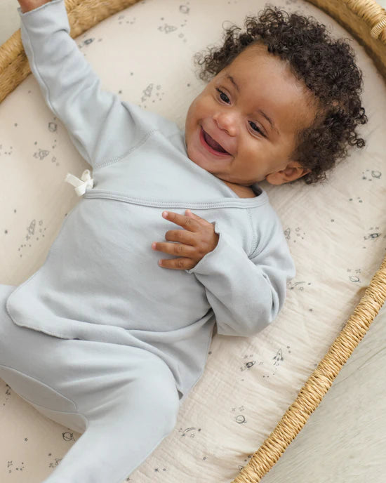 Wrap Top + Footed Pant Set - Sky