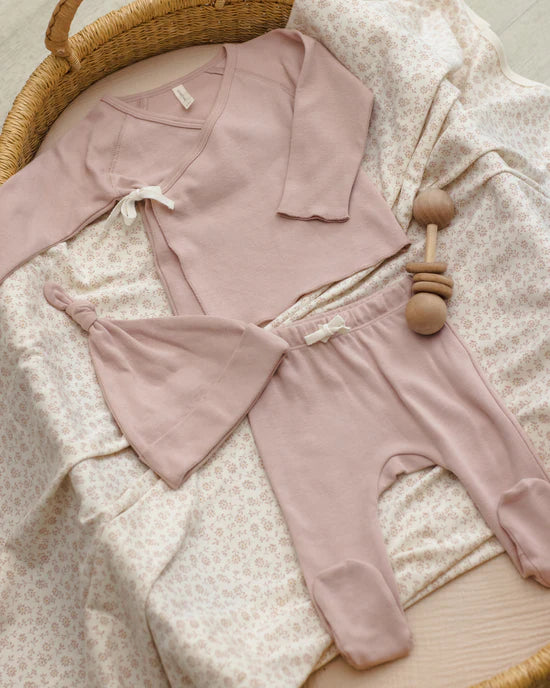 Wrap Top + Footed Pant Set - Blush