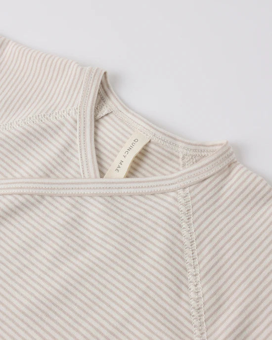 Wrap Top + Footed Pant Set - Oat Micro Stripe