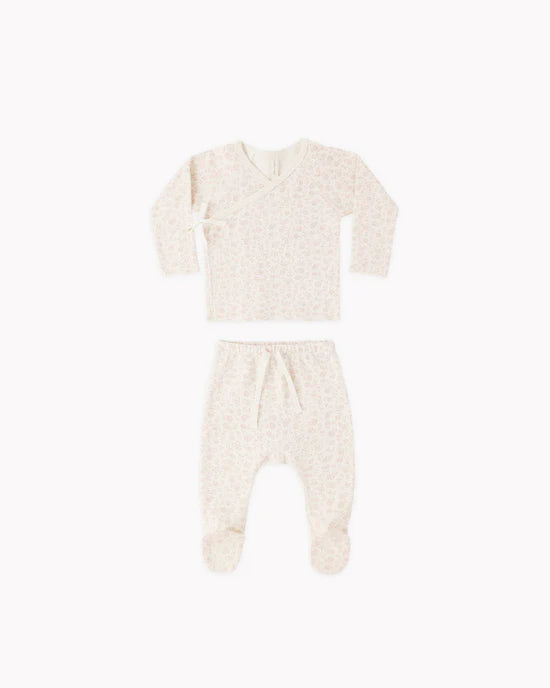 Wrap Top + Footed Pant Set - Ditsy
