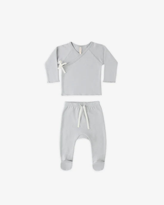 Wrap Top + Footed Pant Set - Sky