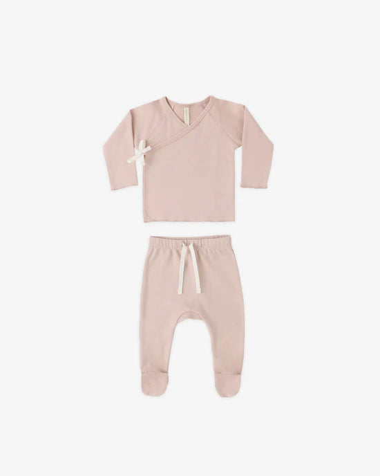 Wrap Top + Footed Pant Set - Blush