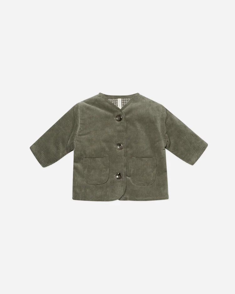 Quilted V Neck Button Jacket- Forest
