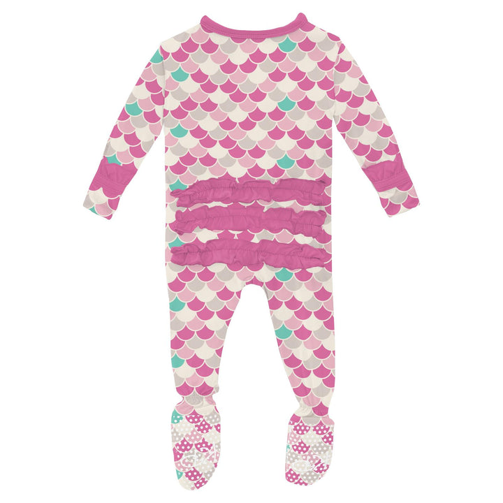 Print Classic Ruffle Footie with 2 Way Zipper in Tulip Scales