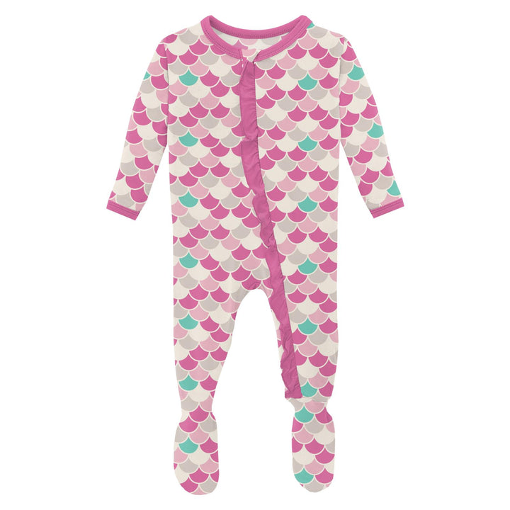 Print Classic Ruffle Footie with 2 Way Zipper in Tulip Scales