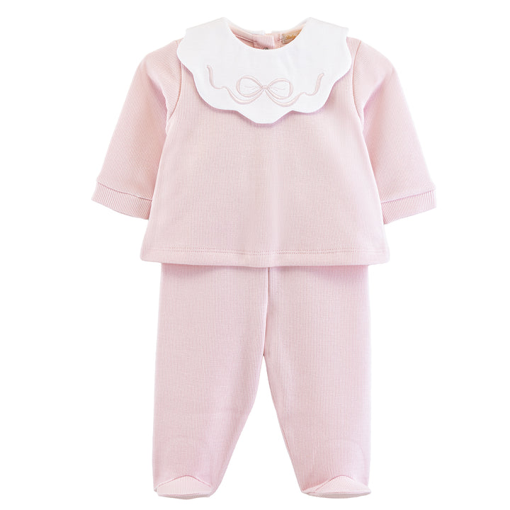 Pretty Bows & Roses Pima Jacquard Set w/ Embroidered Scalloped Collar