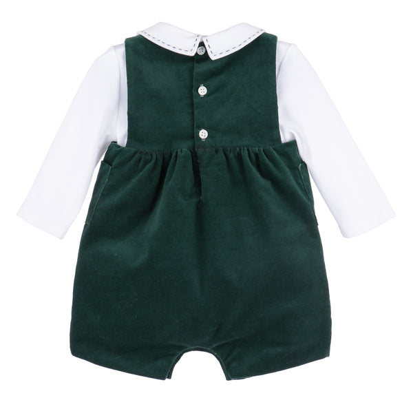 Holly Jolly Velvet Boy Overall, Green