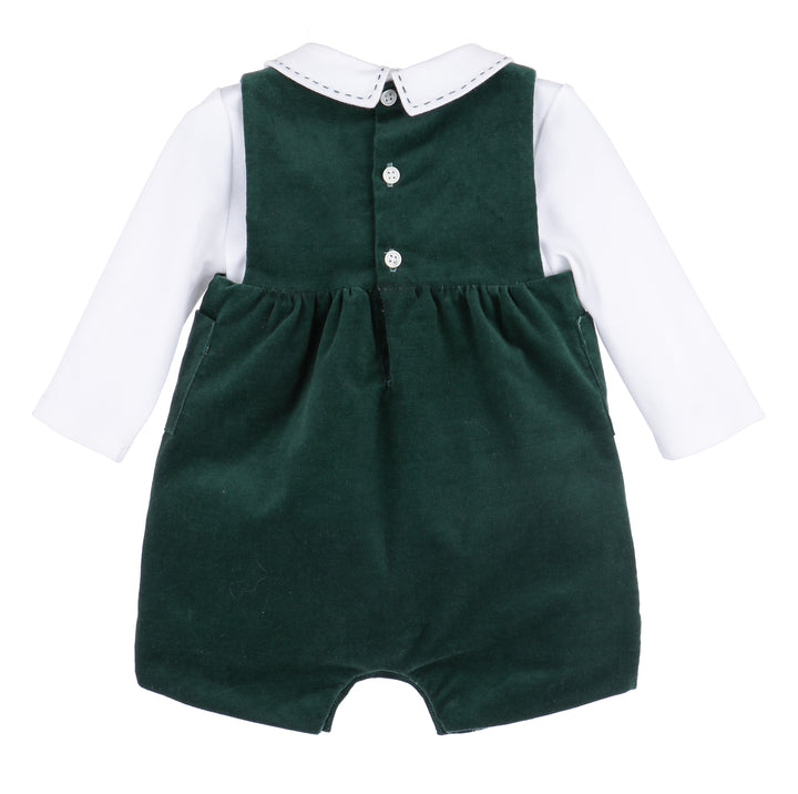 Holly Jolly Velvet Boy Overall, Green