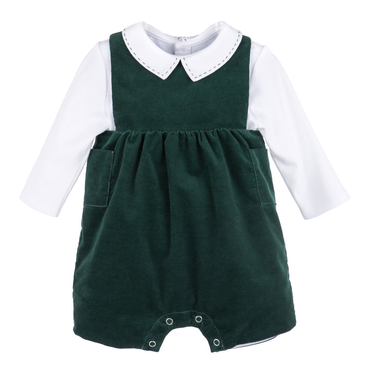 Holly Jolly Velvet Boy Overall, Green