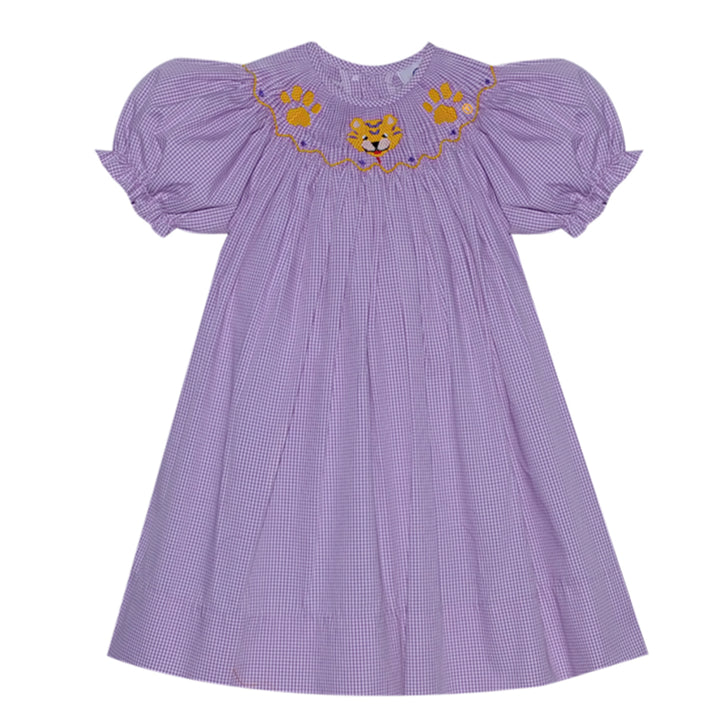 Purple/Gold Smocked Bishop Dress