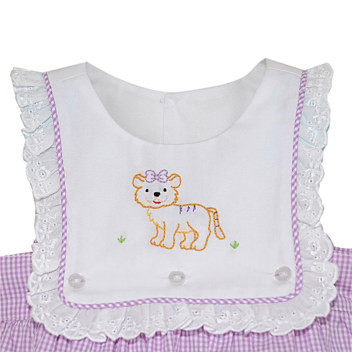 Embroidery Dress - Purple Gingham