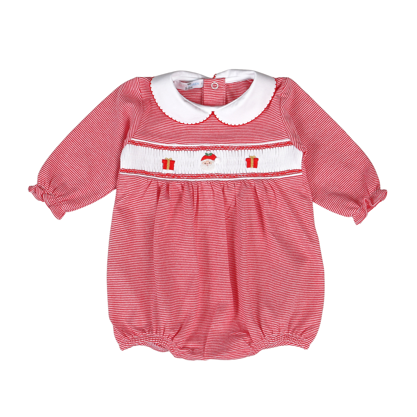 Red Christmas Sweet Santa Hand Smocked Girl Pima Bubble