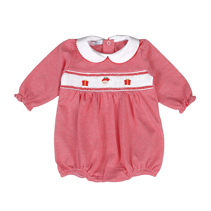 Red Christmas Sweet Santa Hand Smocked Girl Pima Bubble