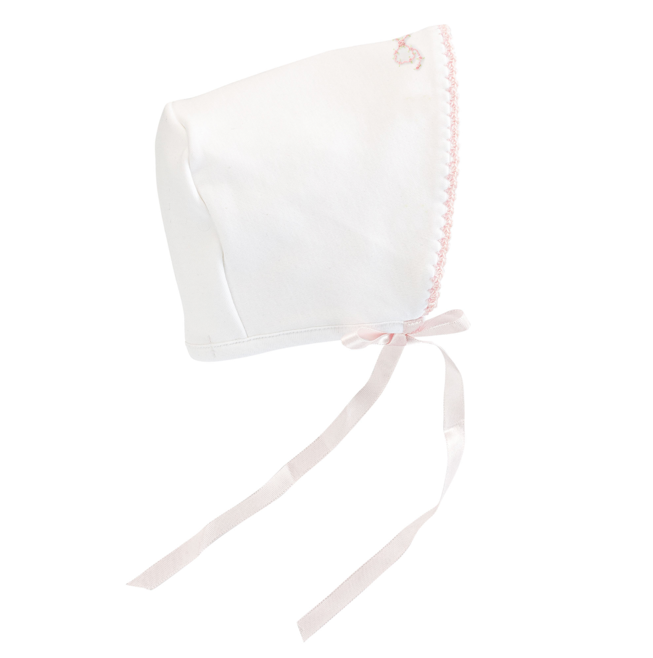 Pretty Bows Embroidered Bonnet with Crochet Trim