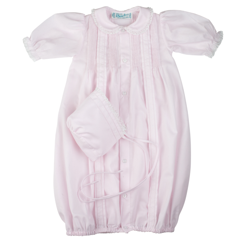 Girls Pintuck & Lace Take Me Home Gown with Bonnet