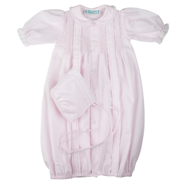 Girls Pintuck & Lace Take Me Home Gown with Bonnet
