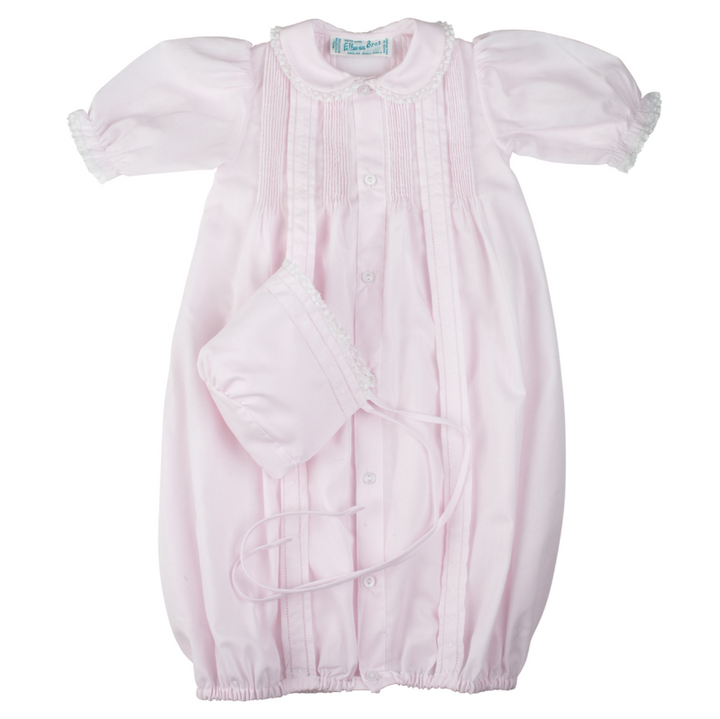 Girls Pintuck & Lace Take Me Home Gown with Bonnet