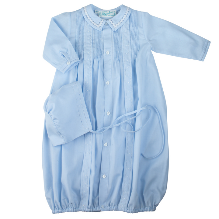 Boys Pintuck Yoke Take Me Home Gown with Bonnet - Blue/White