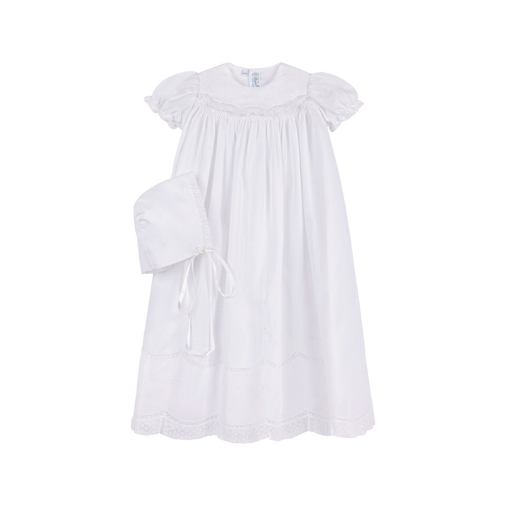 Girls Smocked Special Occasion Gown Set - White