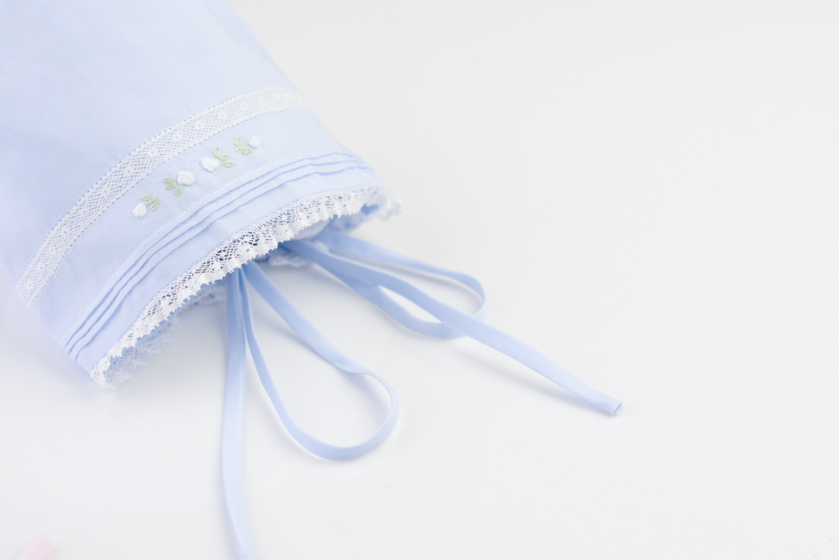 Girls Floral Bullion & Lace Bonnet - Blue