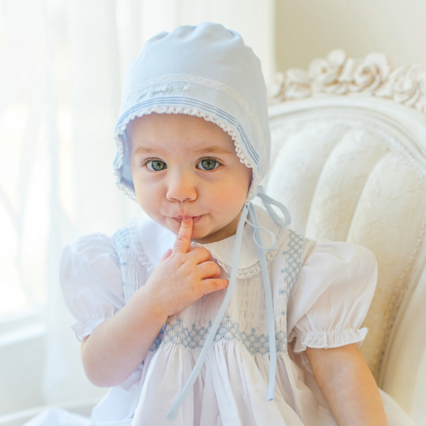 Girls Floral Bullion & Lace Bonnet - Blue