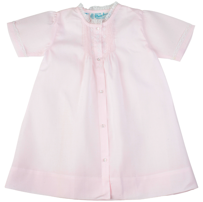 Girls Embroidered Folded Daygown - Pink