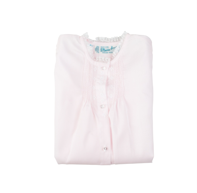 Girls Embroidered Folded Daygown - Pink