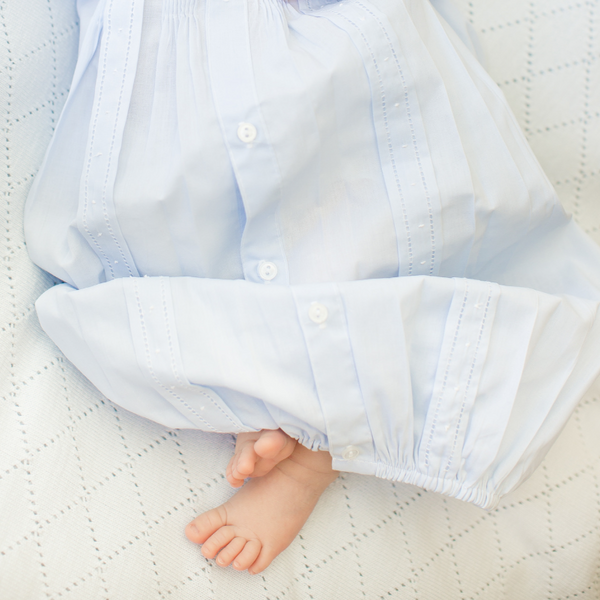 Boys Pintuck Yoke Take Me Home Gown with Bonnet - Blue/White