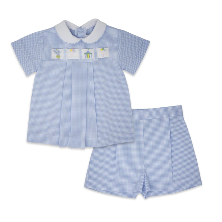 Noah Ribbon Short Set - Blue Minigingham