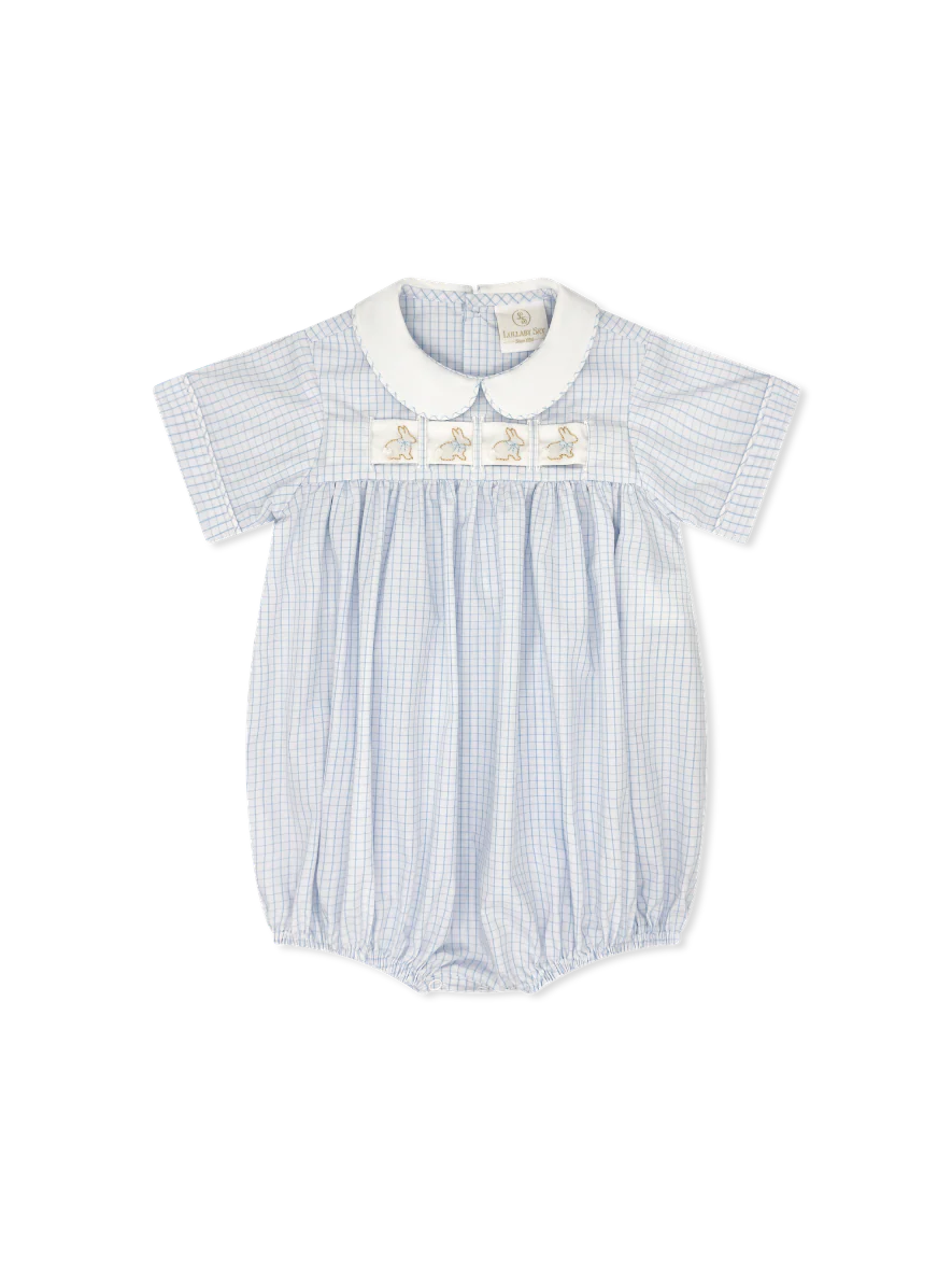 Noah Ribbon Bubble - Classic Blue Windowpane - Heart, Bunny, Train