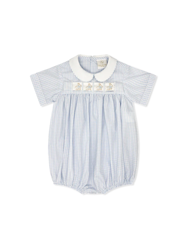 Noah Ribbon Bubble - Classic Blue Windowpane - Heart, Bunny, Train