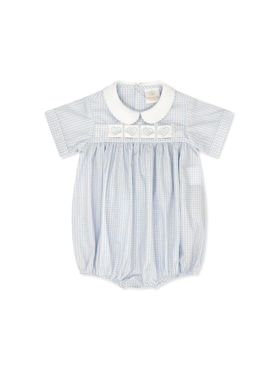 Noah Ribbon Bubble - Classic Blue Windowpane - Heart, Bunny, Train