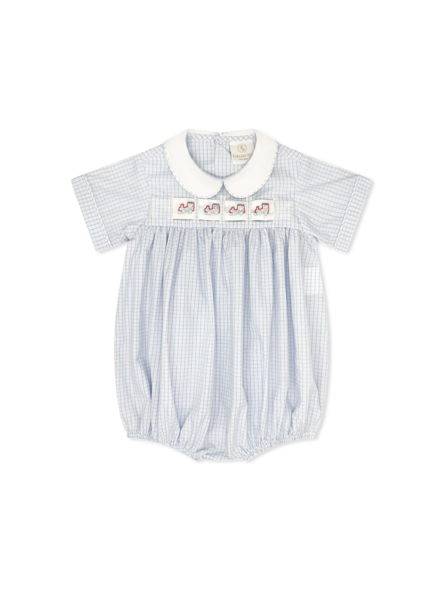 Noah Ribbon Bubble - Classic Blue Windowpane - Heart, Bunny, Train