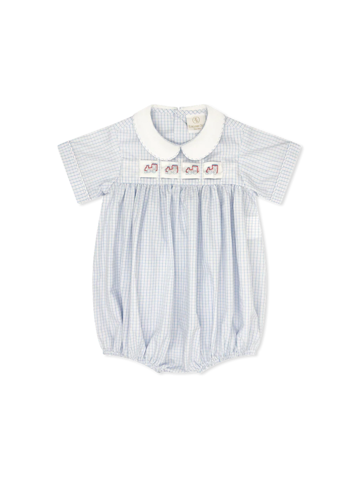 Noah Ribbon Bubble - Classic Blue Windowpane - Heart, Bunny, Train