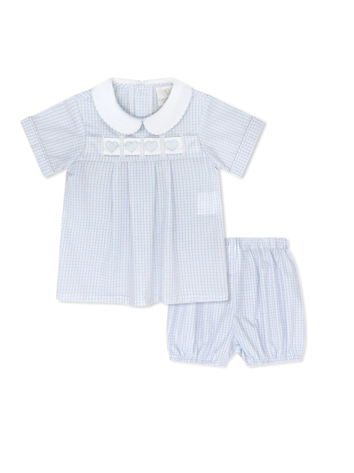 Noah Ribbon Bloomer Set - Classic Blue Windowpane - Heart, Bunny, Train