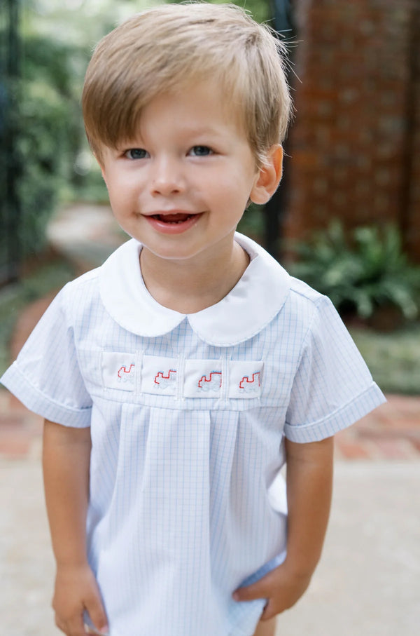 Noah Ribbon Bloomer Set - Classic Blue Windowpane - Heart, Bunny, Train