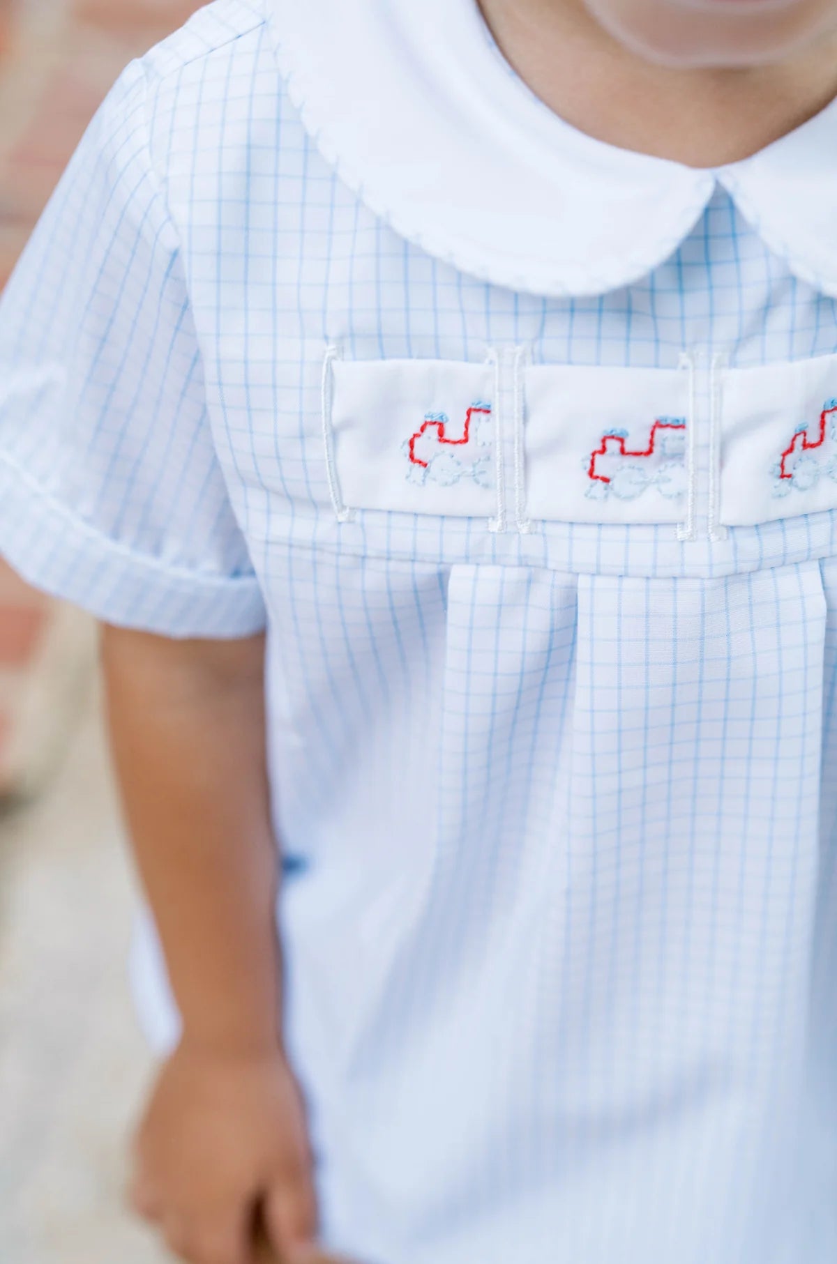 Noah Ribbon Bloomer Set - Classic Blue Windowpane - Heart, Bunny, Train