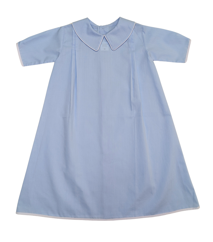 Solid Blue Collared Daygown with White Trim
