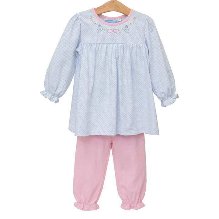 Floral Embroidery Pants Set