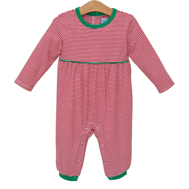 Bennett Romper - Red Stripe/Green