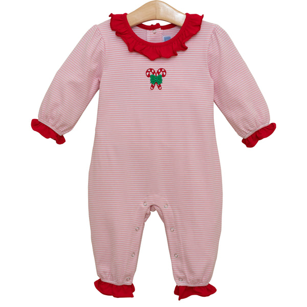 Candy Cane Embroidery Ruffle Romper